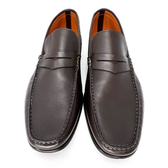Santoni Brown Leather Penny Loafers Men’s Size 11.5 Shoes Moccasin Slip On EUC main image 10